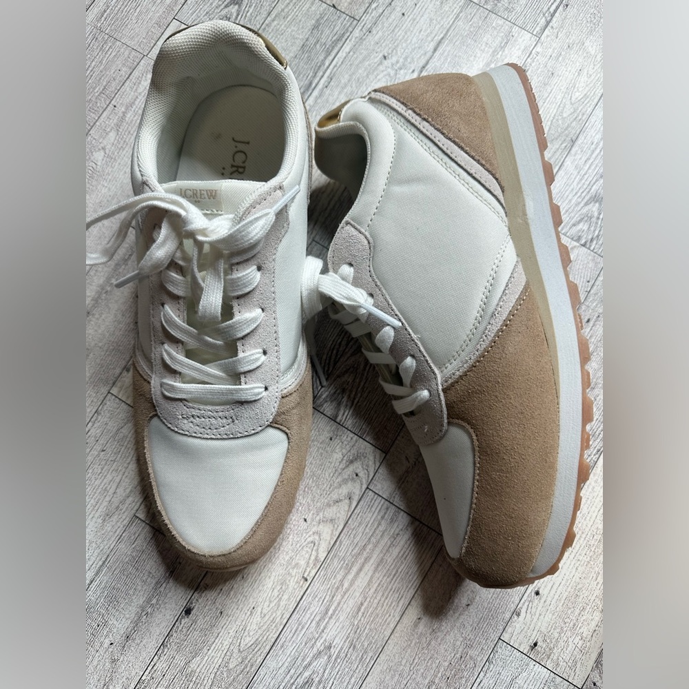 J. Crew White and Brown Casual Sneakers 9.5